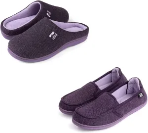 RockDove Set of 2 Pairs - US Size 11, Women's Original Two-Tone Memory Foam Slipper (Eggplant) Women's Two-Tone Hoodback Slipper with Removable Insole (Eggplant)