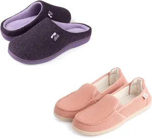 RockDove Set of 2 Pairs - US Size 11, Women's Original Two-Tone Memory Foam Slipper (Eggplant) Women's Two-Tone Hoodback Slipper with Removable Insole (Salmon)