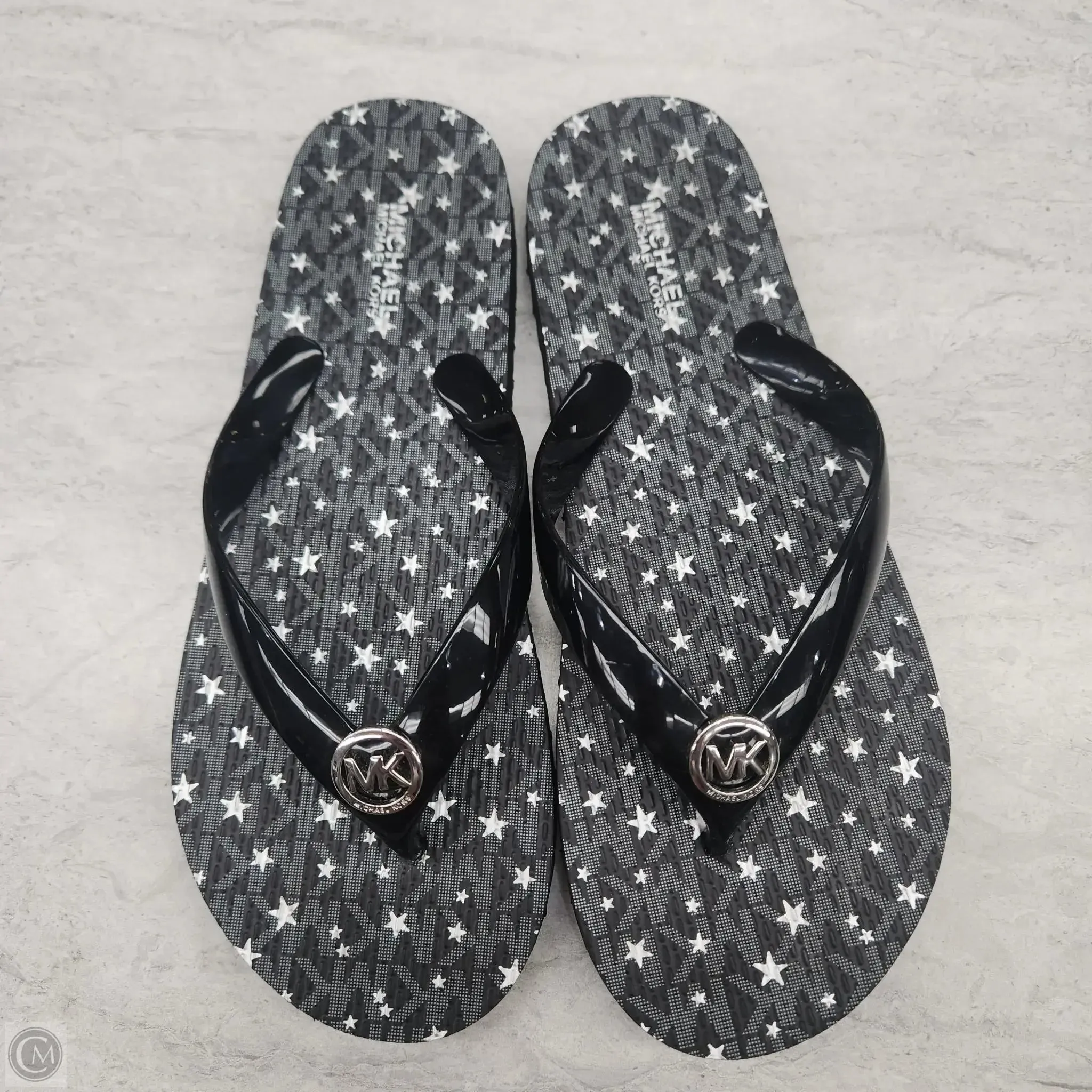 Sandals Designer By Michael Kors In Black & Silver, Size: 7 Breathable Textile Lining