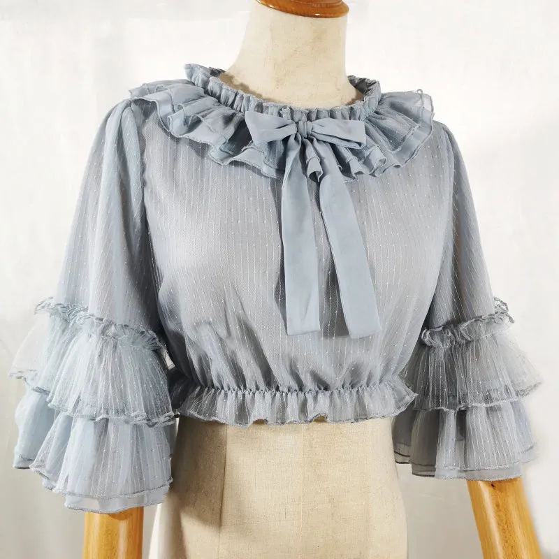 Ruffled Chiffon Blouse with Trumpet Sleeves