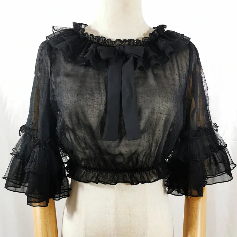 Ruffled Chiffon Blouse with Trumpet Sleeves