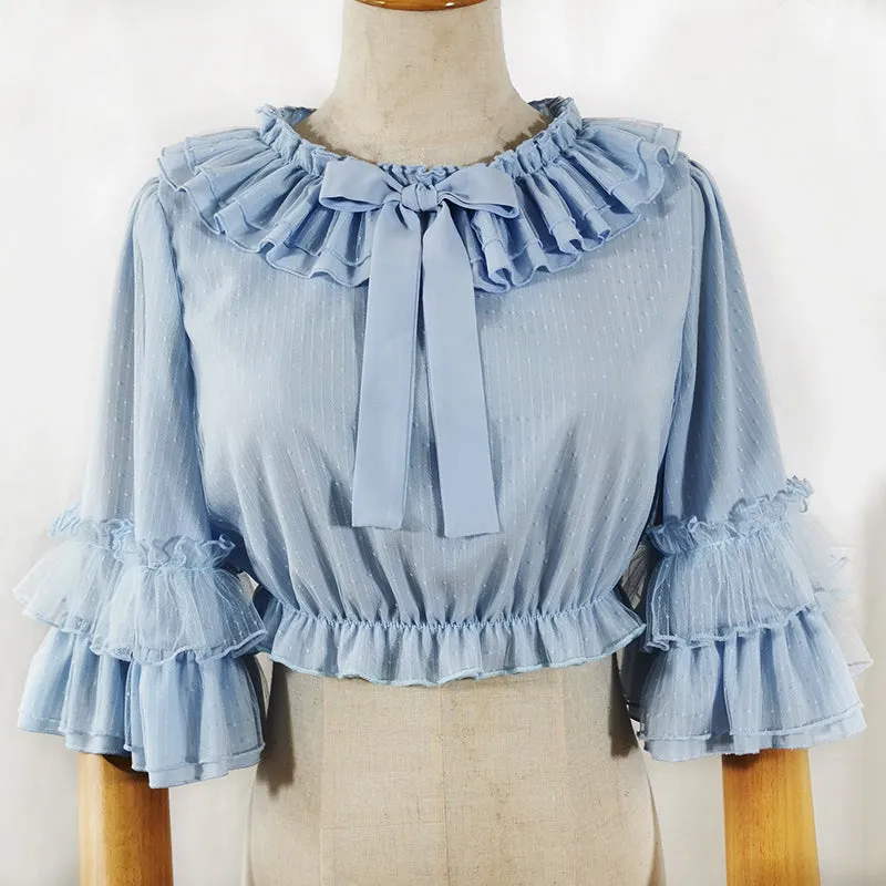 Ruffled Chiffon Blouse with Trumpet Sleeves