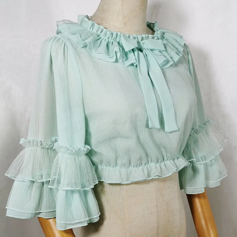 Ruffled Chiffon Blouse with Trumpet Sleeves