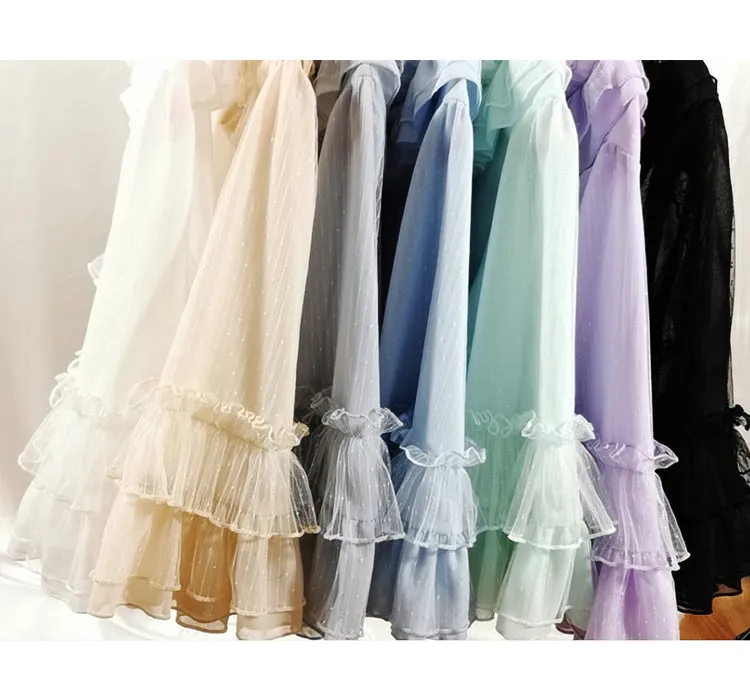 Ruffled Chiffon Blouse with Trumpet Sleeves
