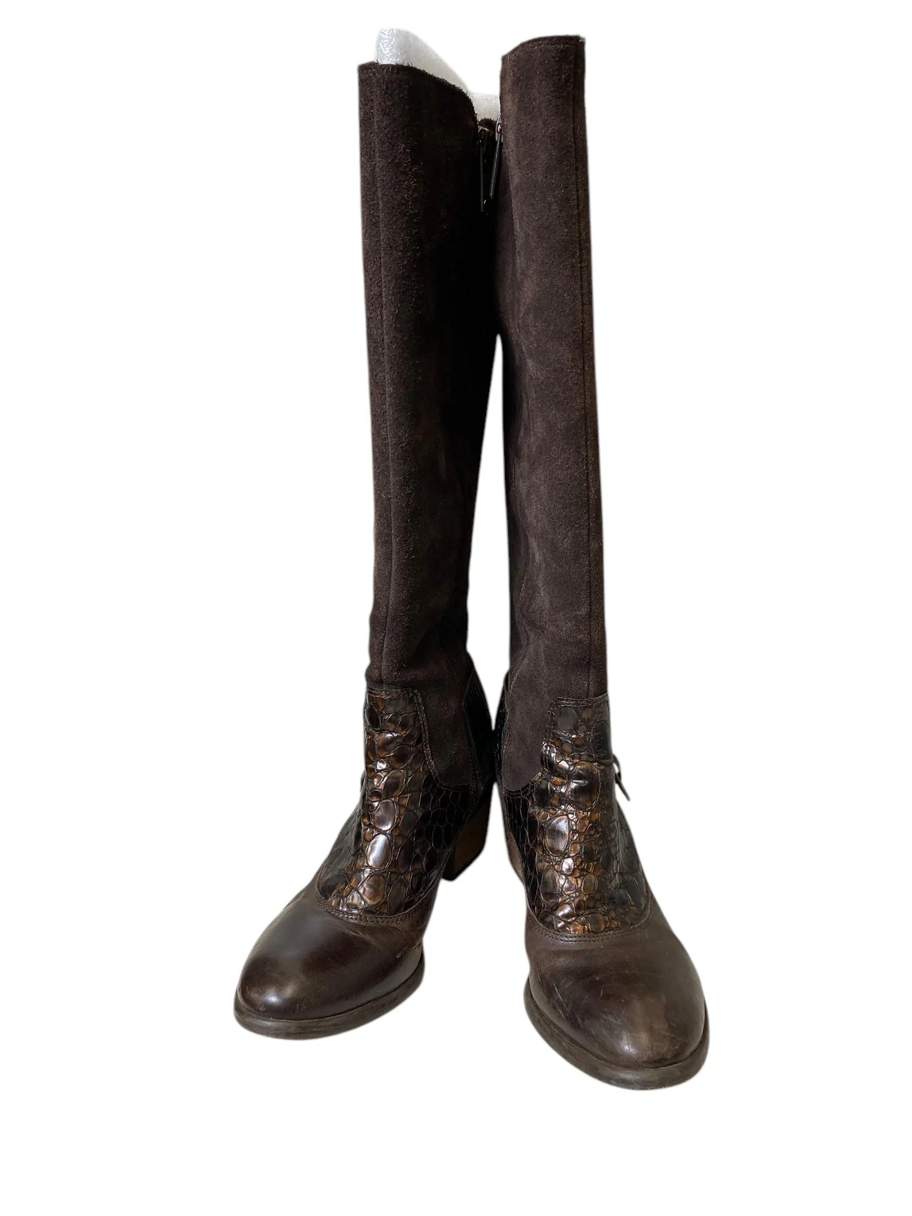 Breathable Upper Field Work Boots Knee Flats By Donald Pliner In Brown, Size: 6