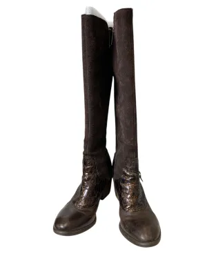 Breathable Upper Field Work Boots Knee Flats By Donald Pliner In Brown, Size: 6