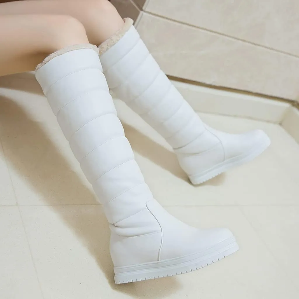 SACFOF Women's Winter Knee High Down Snow Boots Waterproof Warm Fleece Lined Platform Hidden Wedges Anti-Slip Knee High Boots