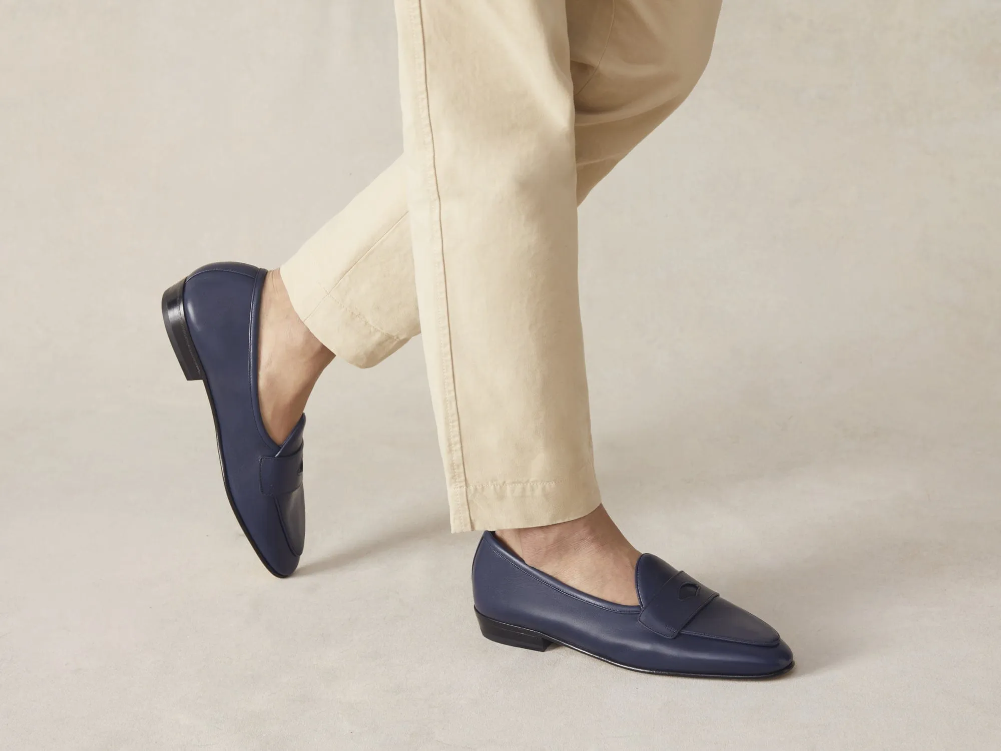 Sagan Classic Ginkgo Loafers in French Navy Drape Calf with Leather Sole