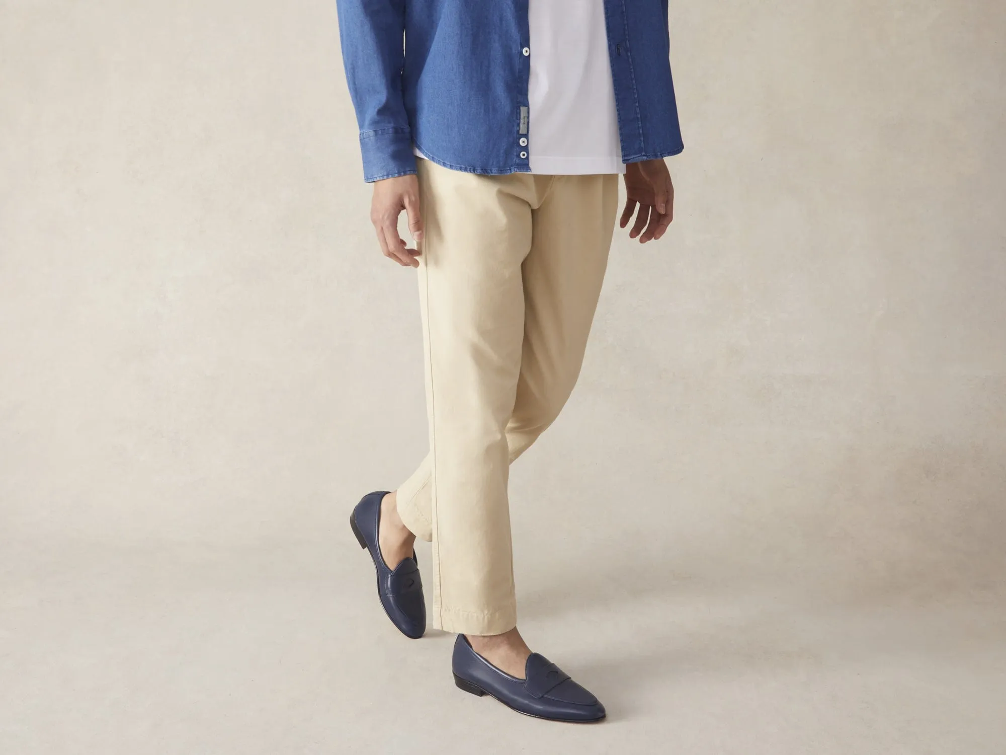 Sagan Classic Ginkgo Loafers in French Navy Drape Calf with Leather Sole