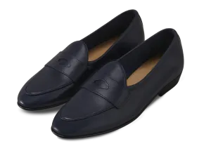 Sagan Classic Ginkgo Loafers in French Navy Drape Calf with Leather Sole