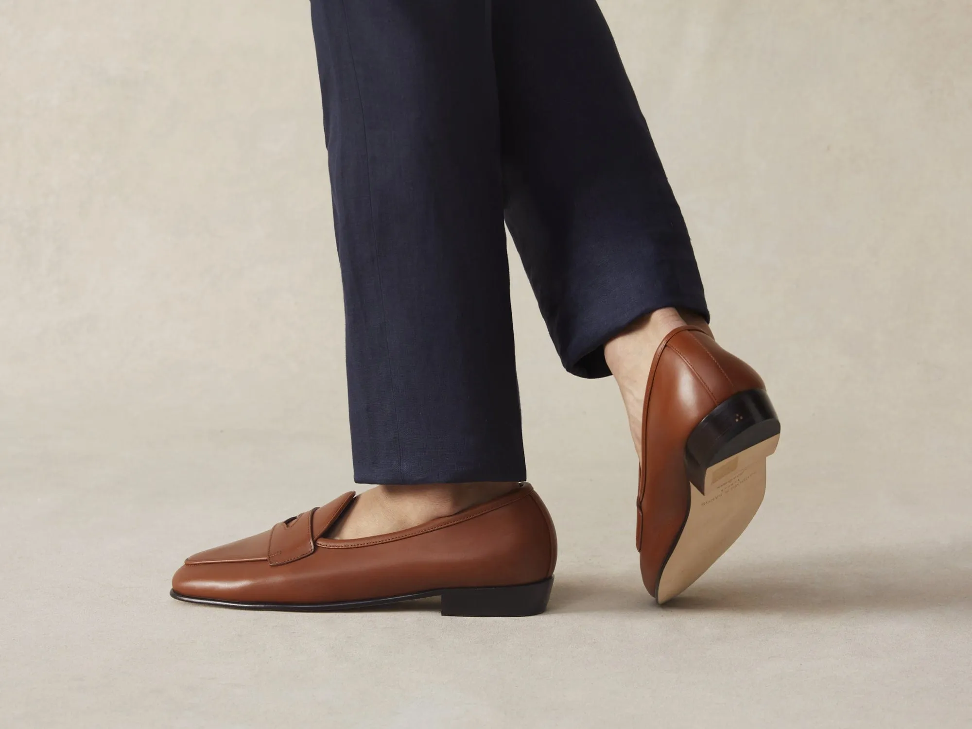 Sagan Classic Ginkgo Loafers in Tan Drape Calf with Leather Sole