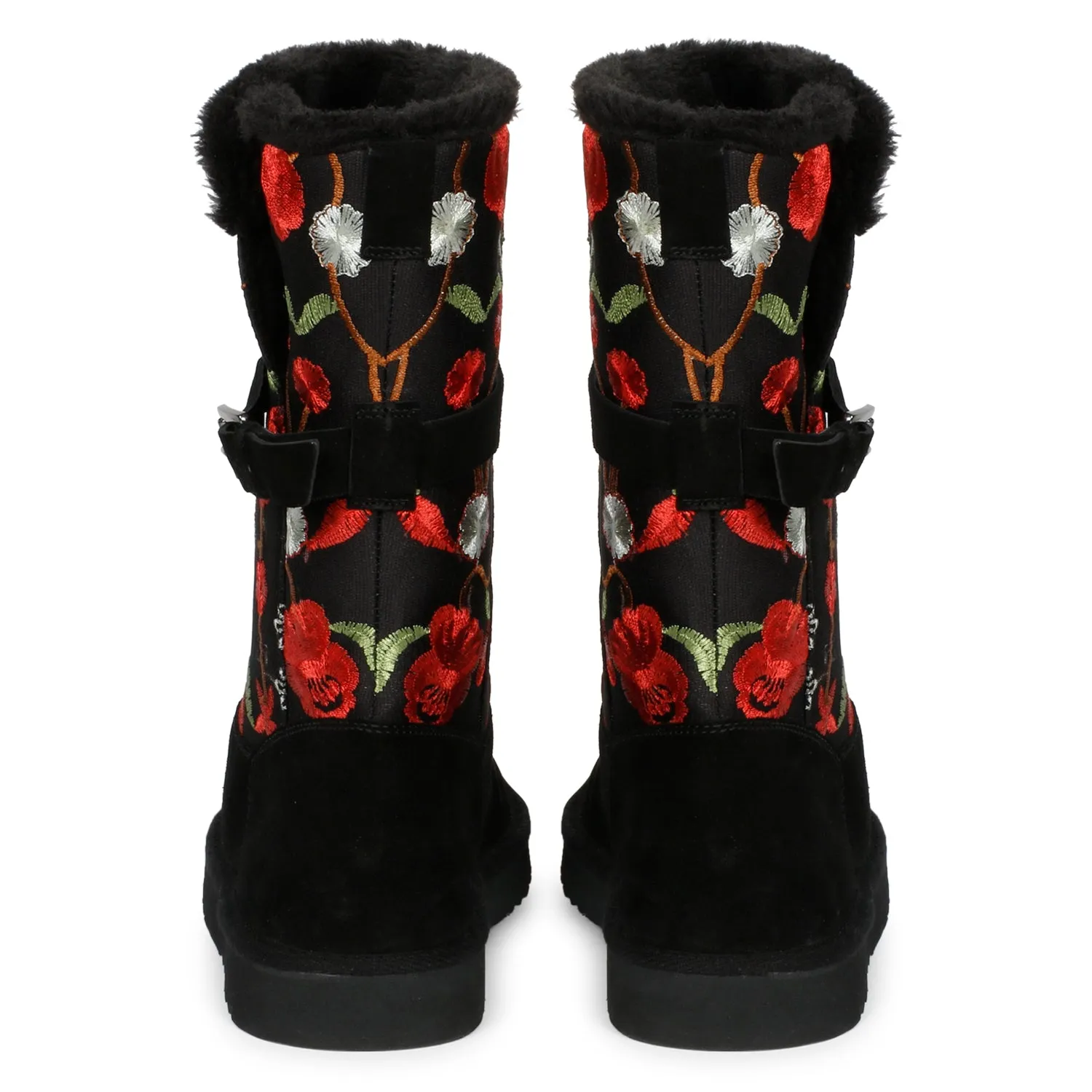 Saint Gloire Buckle Décor Floral Embroidery Snug Boots