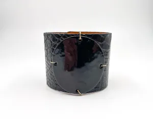 SALE Black on Black Crocodile Skin Wide Enamel Cuff