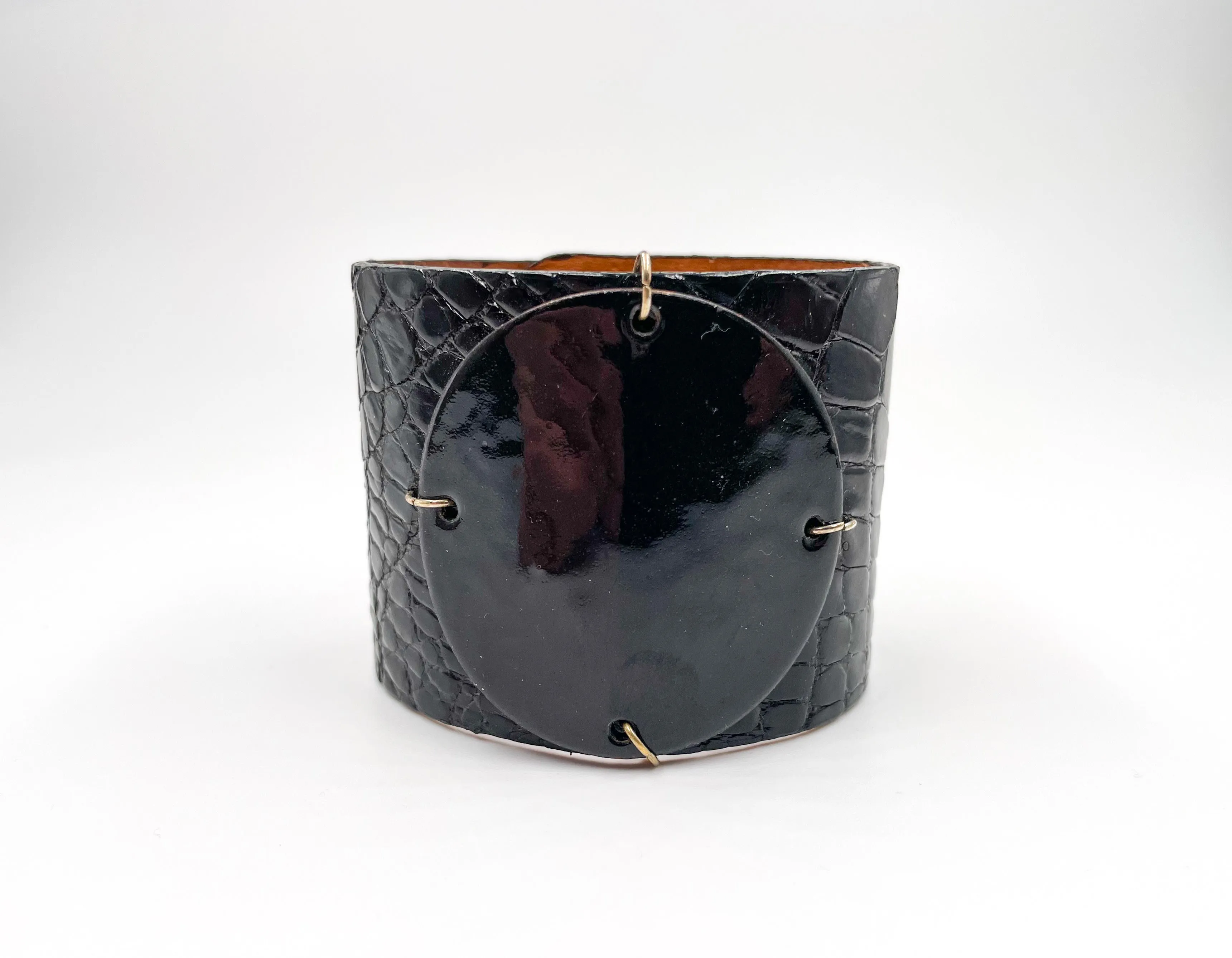 SALE Black on Black Crocodile Skin Wide Enamel Cuff