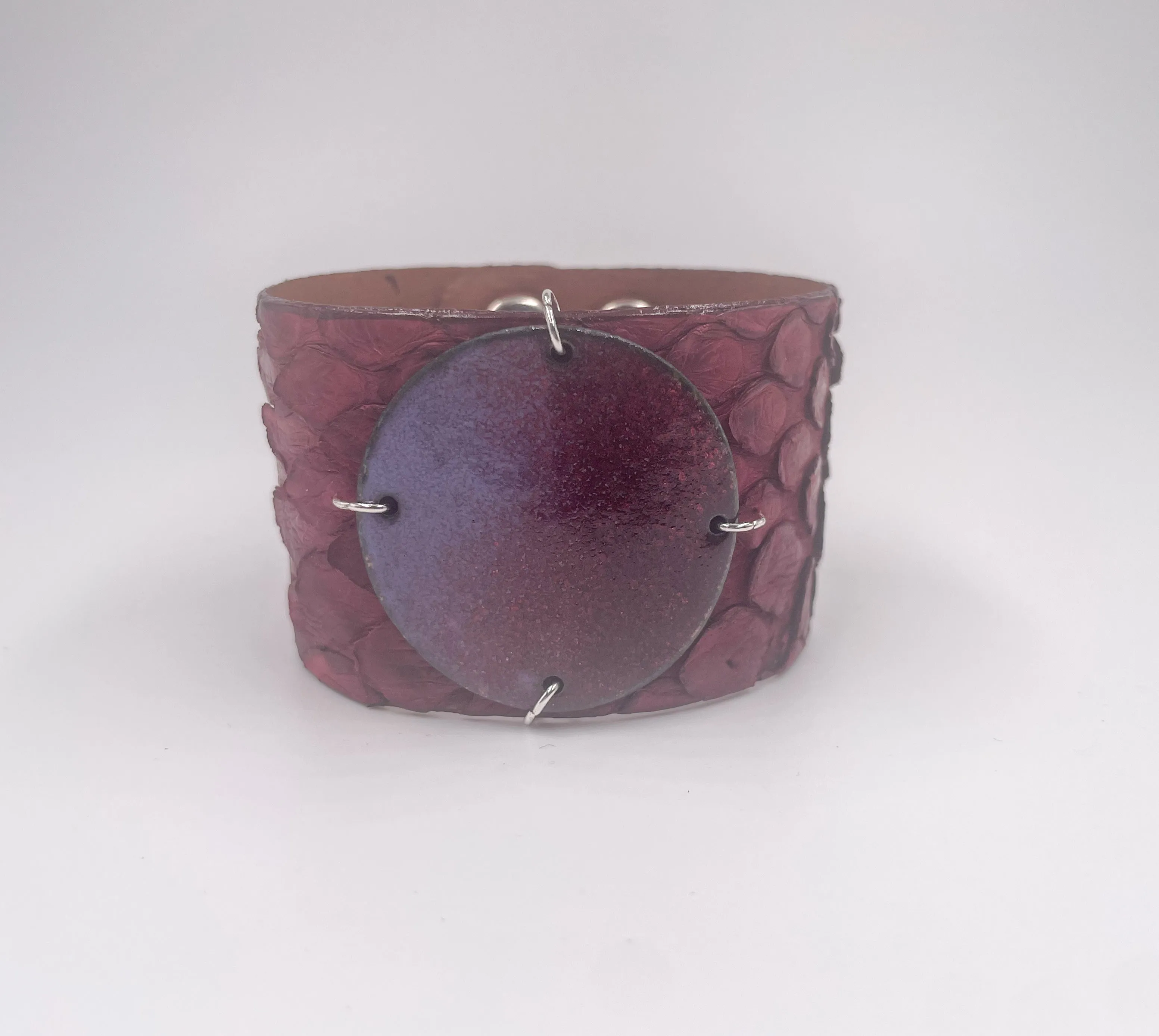 SALE Plums on Bordeaux Anaconda skin narrow Enamel Cuff