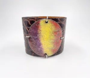 SALE Sunrise on Chocolate Crocodile Skin Wide Enamel Cuff