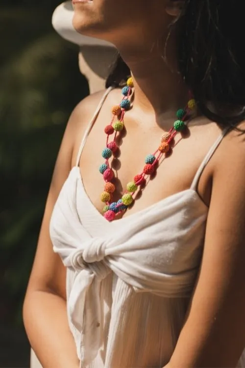 Samoolam Handmade Crochet Mela Necklace - Multicolour Small Beads