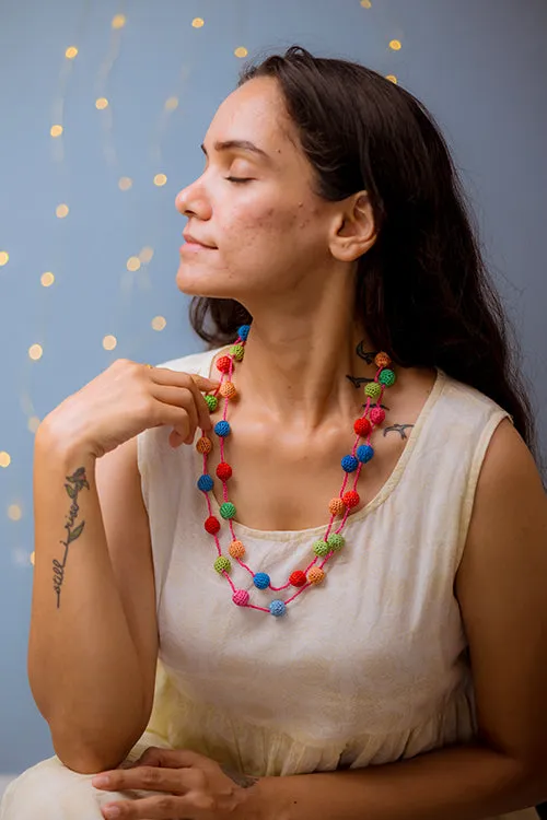 Samoolam Handmade Crochet Mela Necklace - Multicolour Small Beads
