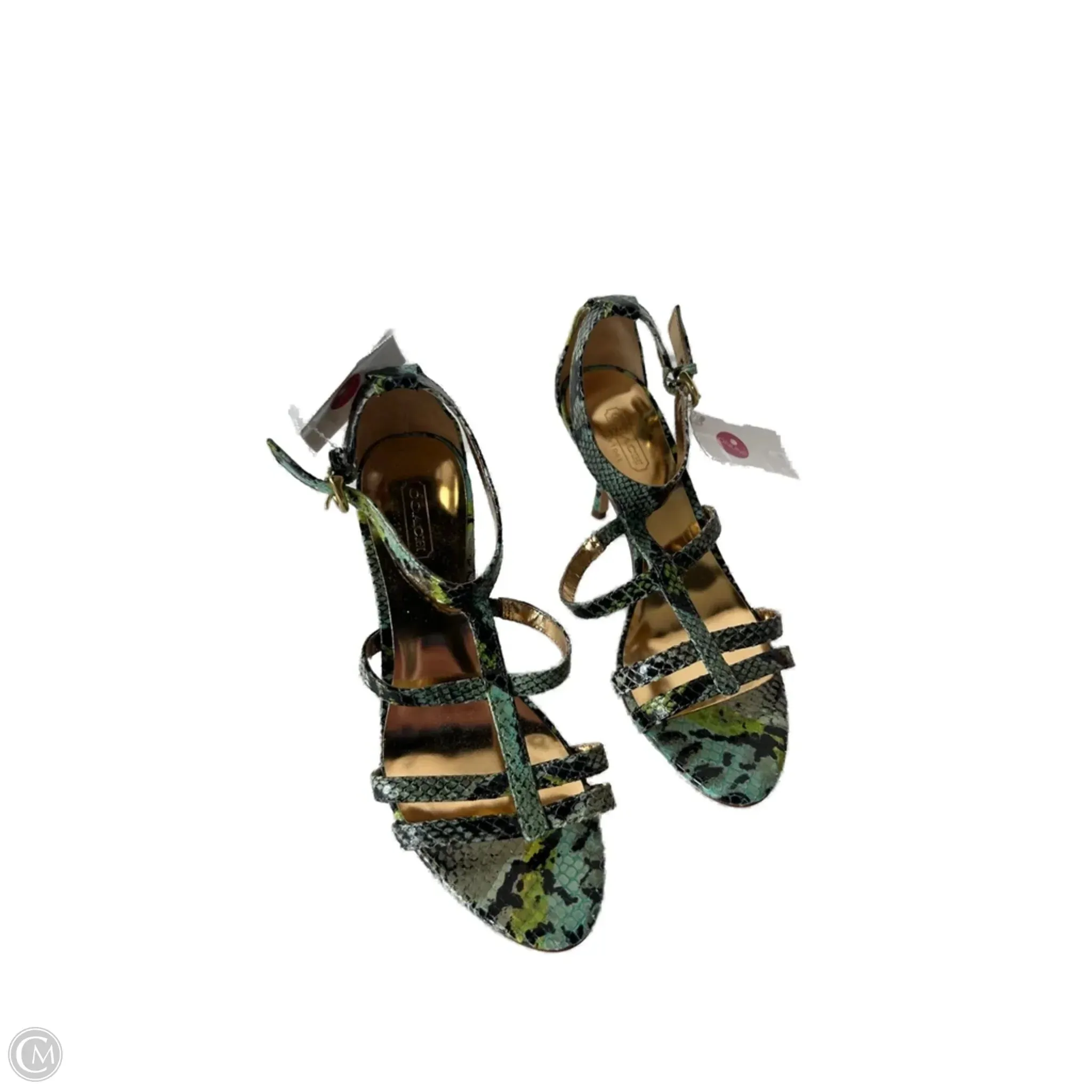Hot Mood Comfort Bend Sandals Designer By Coach In Black & Green, Size: 6