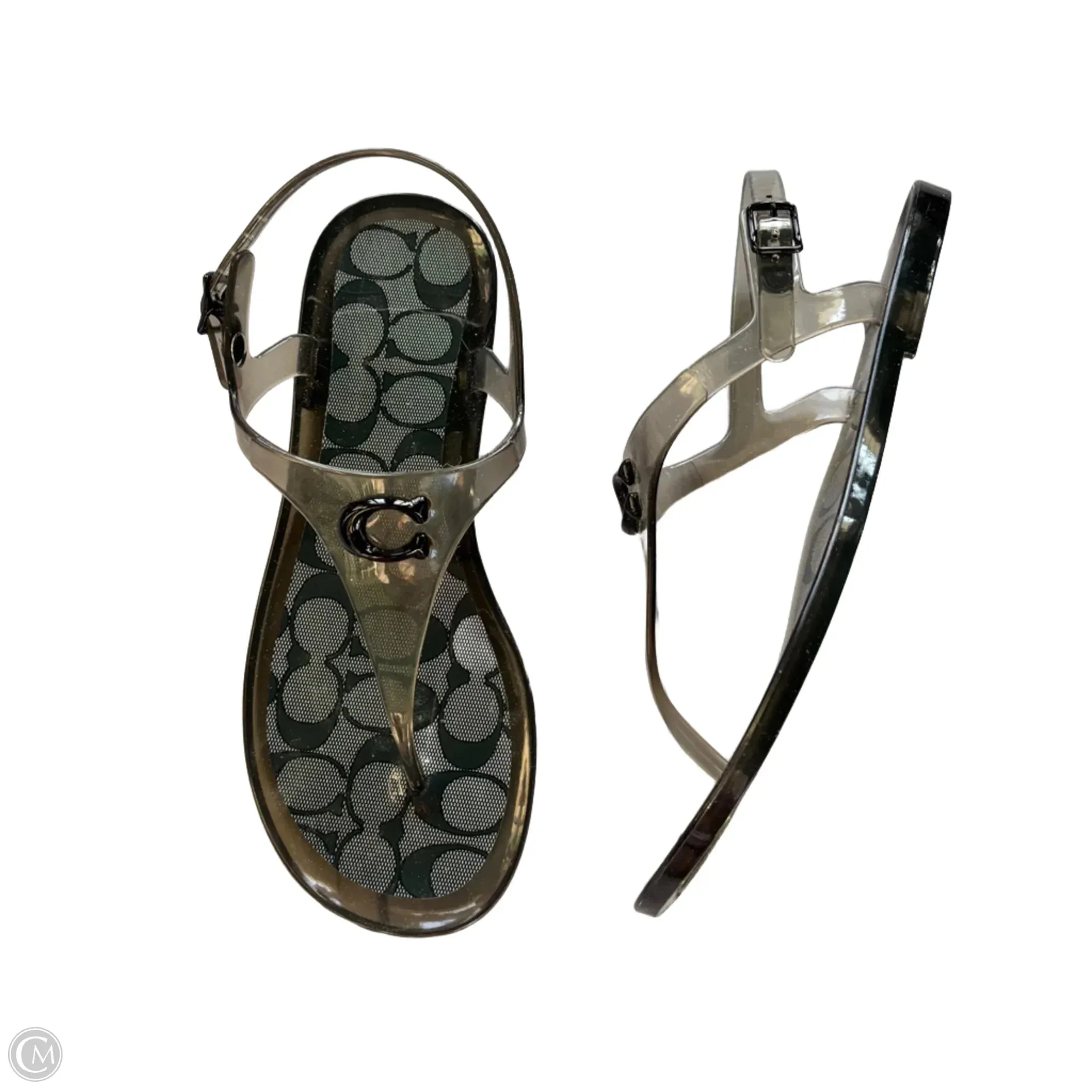 Contoured Footbed Sandals Designer By Coach In Black, Size: 7