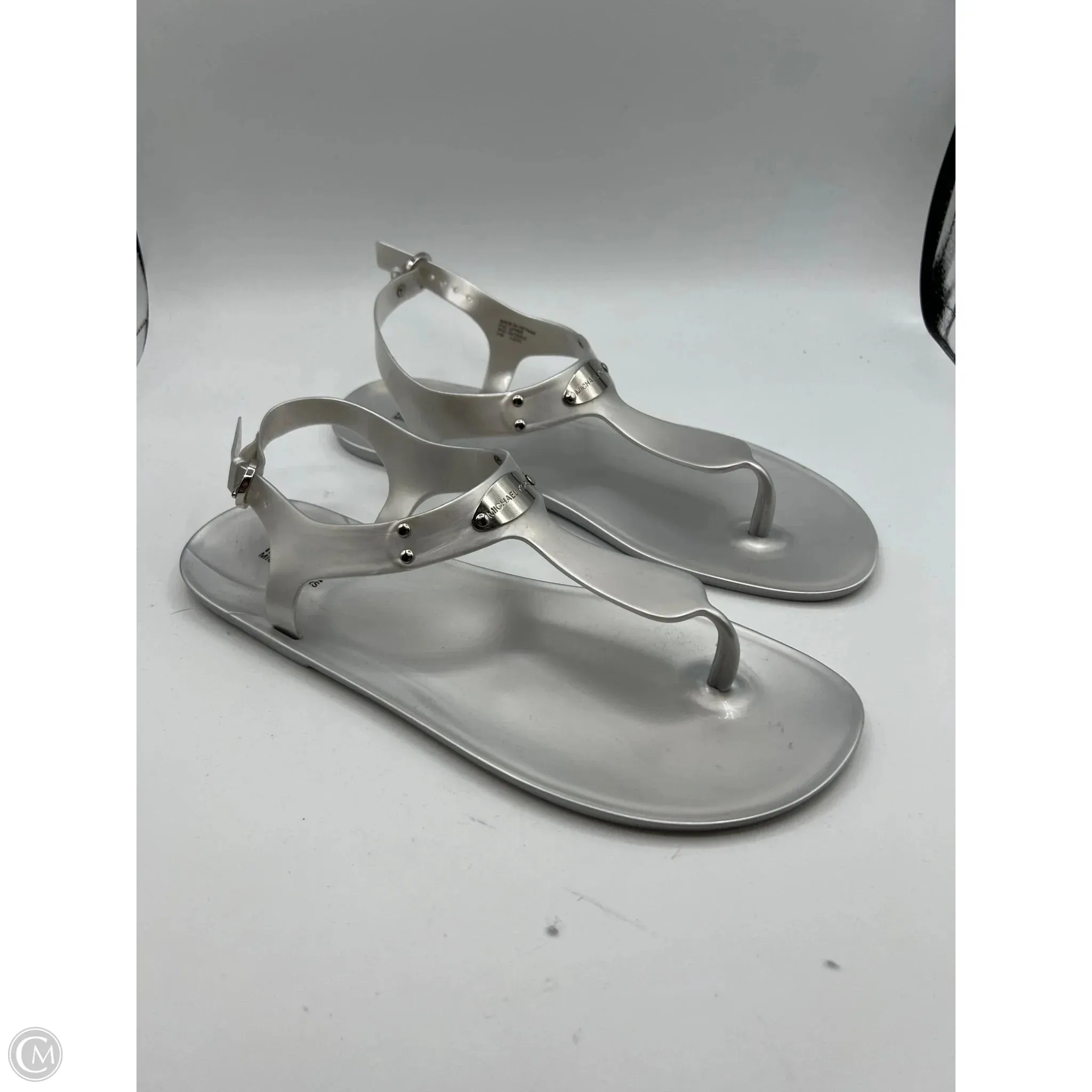 Synthetic Upper Sandals Designer By Michael Kors In Silver, Size: 11