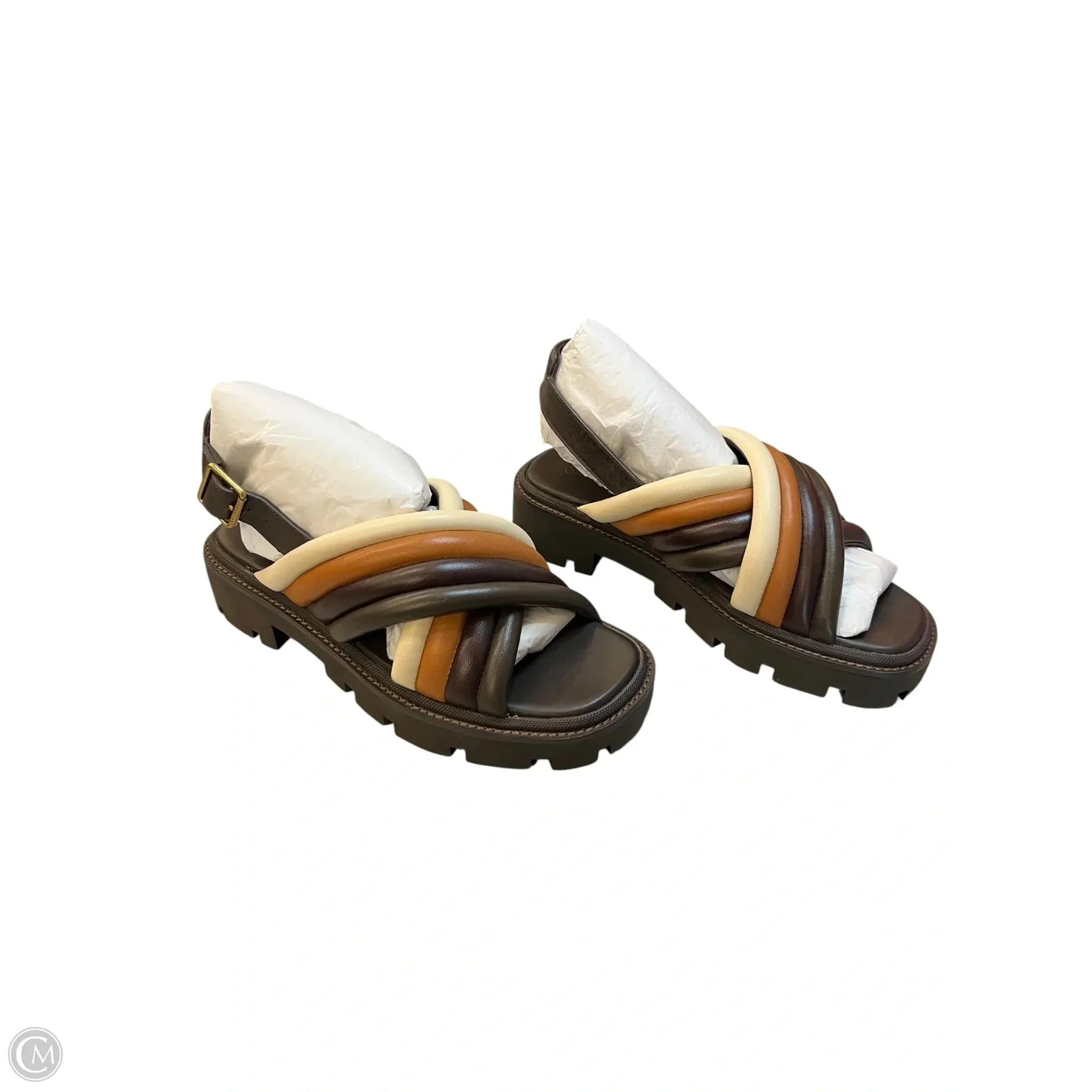 Sandals Designer By Tory Burch In Brown, Size: 6 hook and loop closure Durable Rubber Outsole