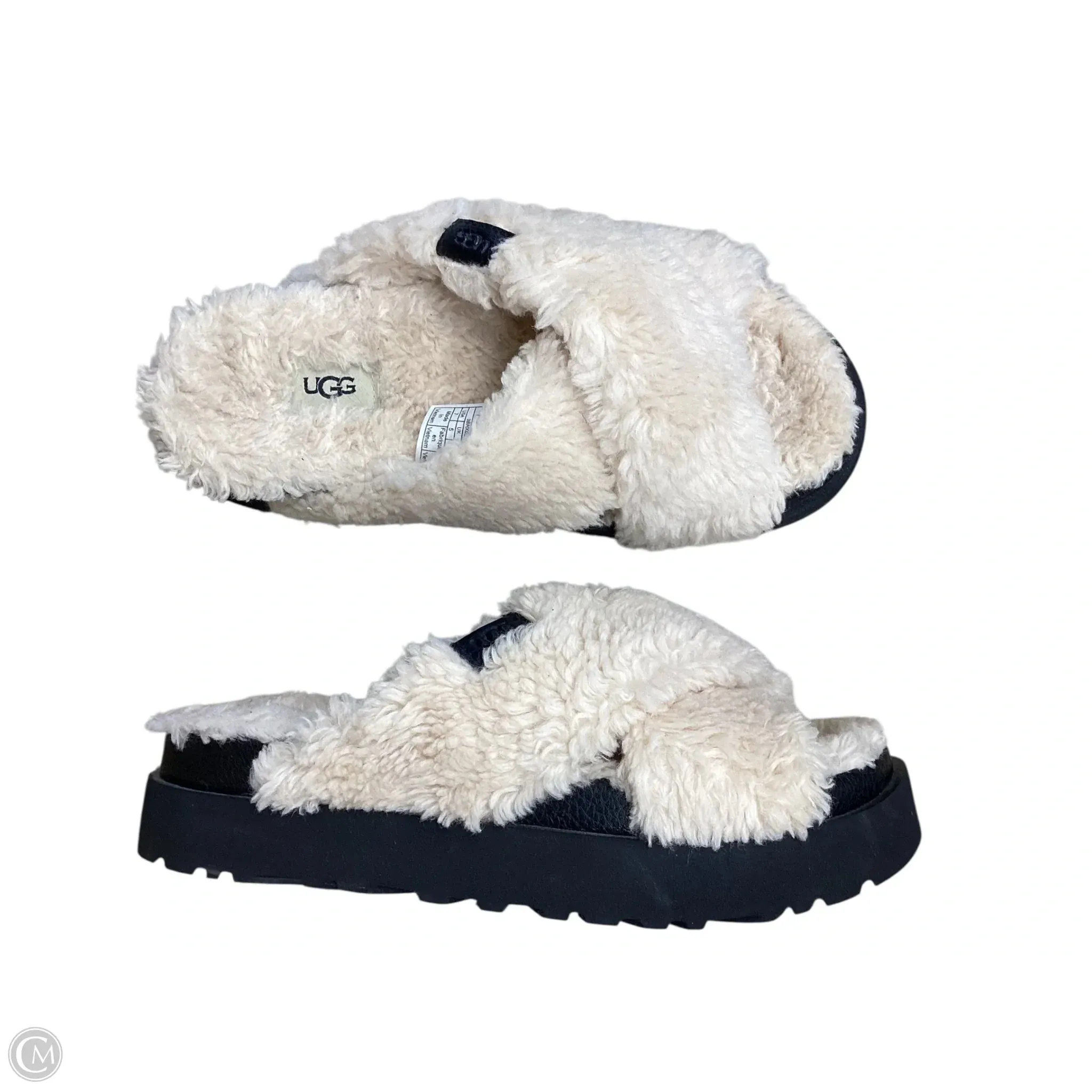 Ankle Collar Padding Sandals Designer By Ugg In Black & Tan, Size: 7