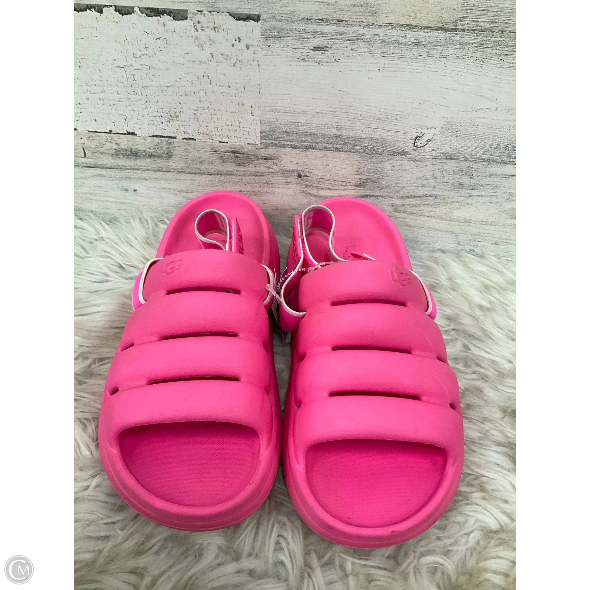 Leather Upper Sandals Designer By Ugg In Pink, Size: 11