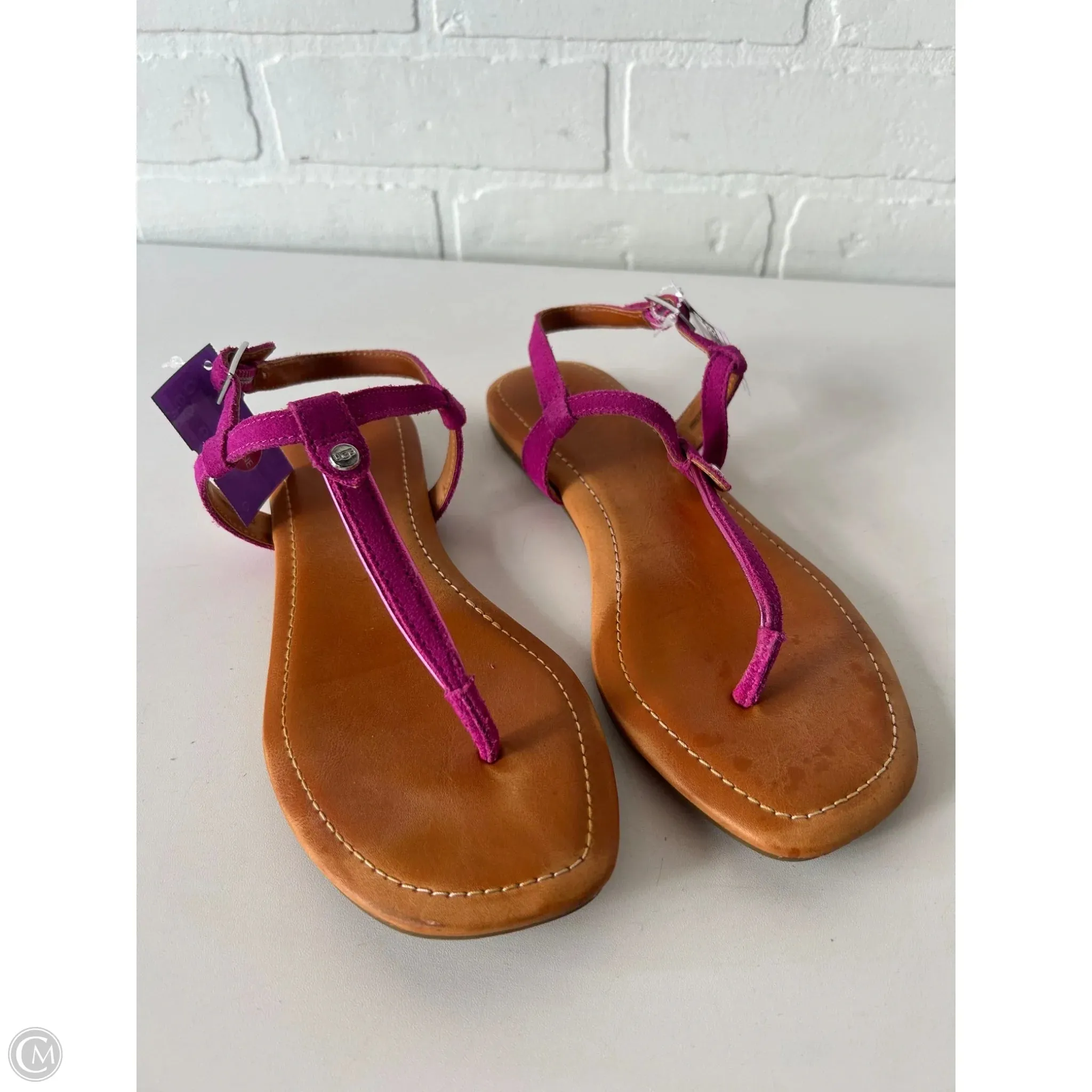 Sandals Designer By Ugg In Purple & Tan, Size: 8 Feather Light City Adventure Toe Guard