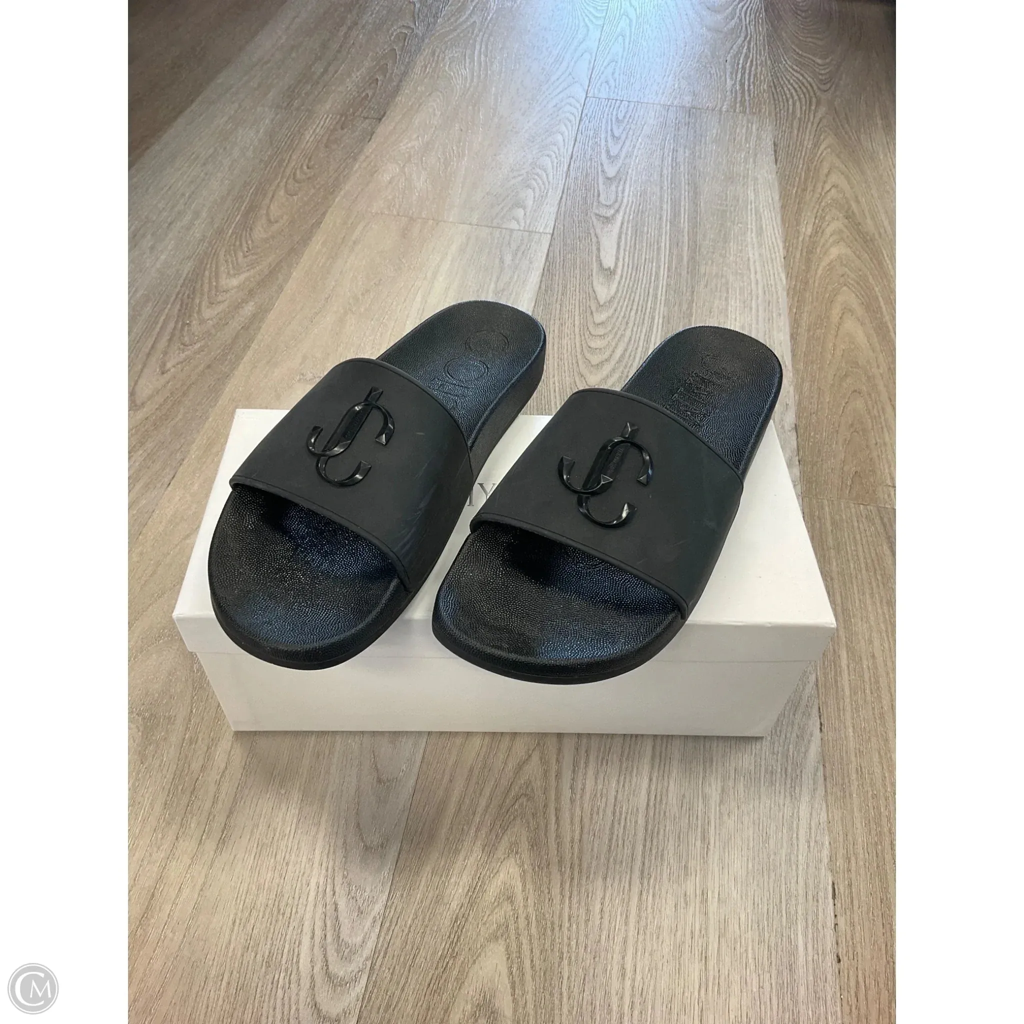 Sandals Luxury Designer By Jimmy Choo In Black, Size: 10 Feather Light Long Distance