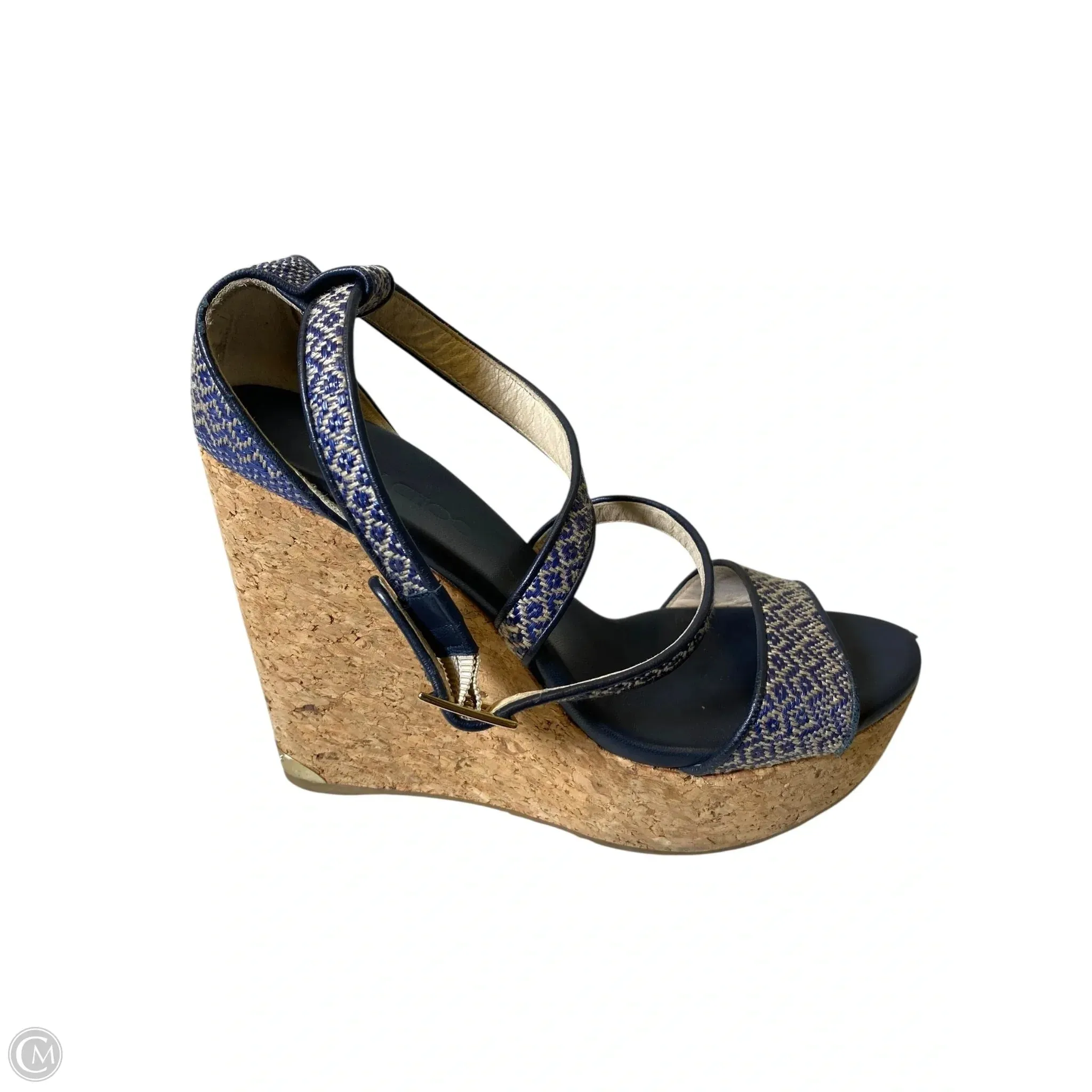 Sandals Luxury Designer By Jimmy Choo In Blue & Tan, Size: 8.5 King Strong