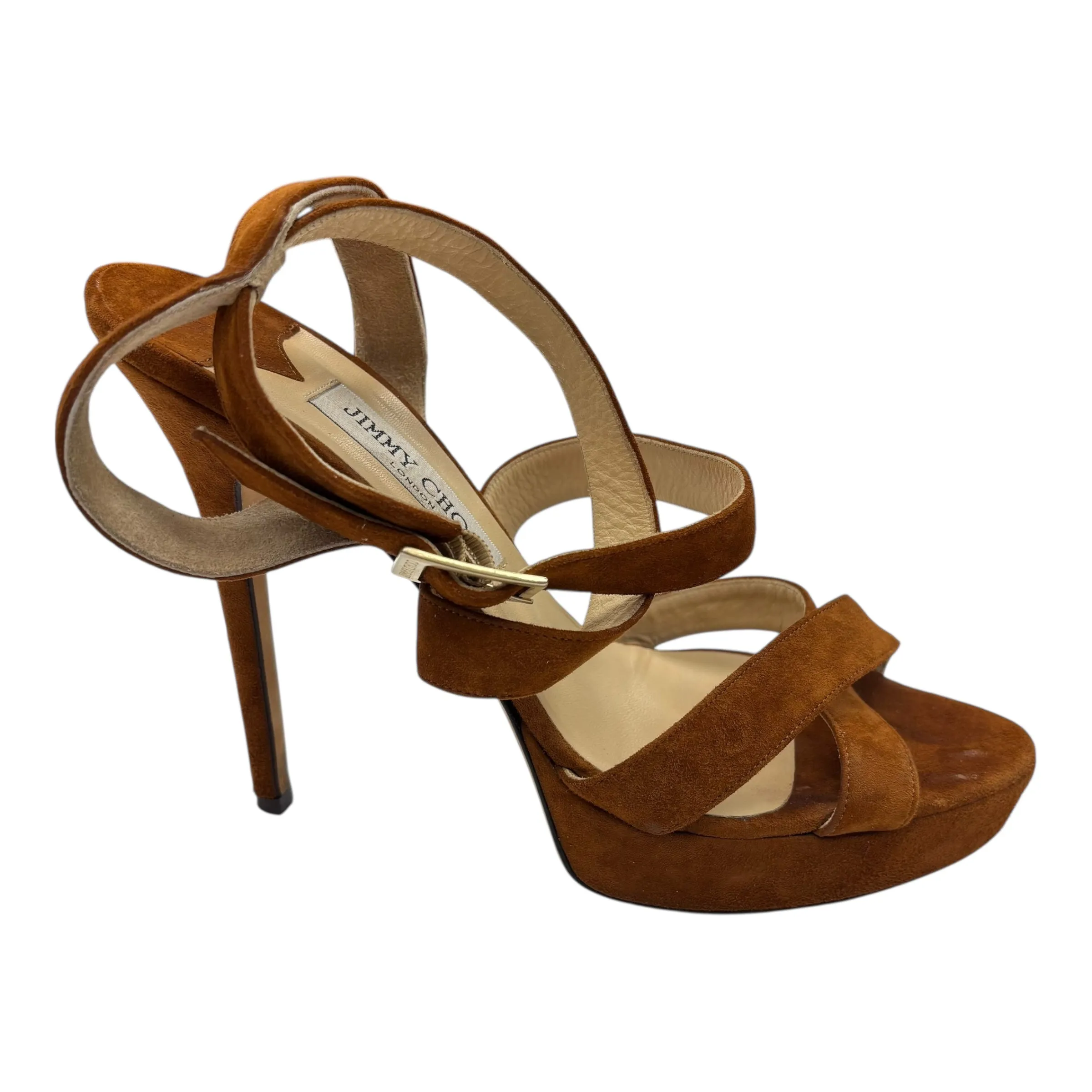 Sandals Luxury Designer By Jimmy Choo In Brown, Size:10 Lace Tie Stitch Free Construction