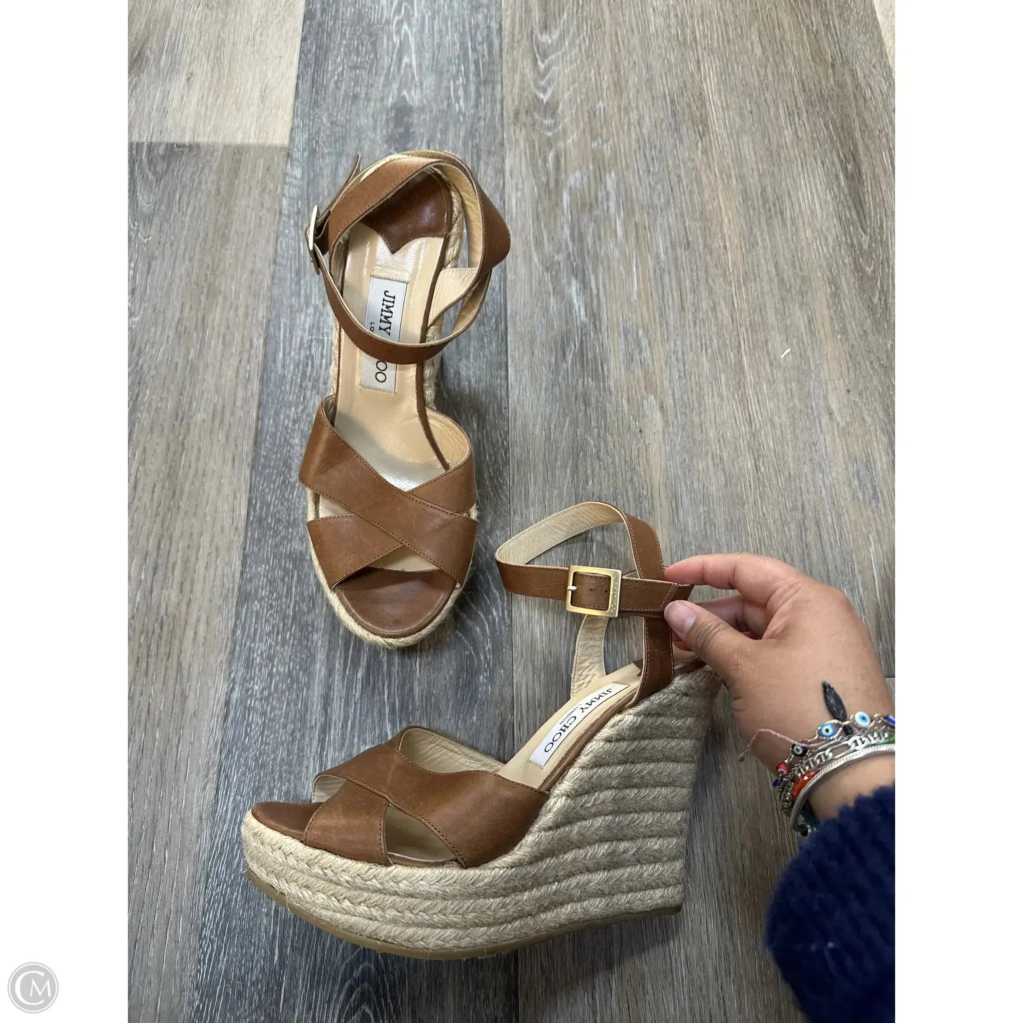 Sandals Luxury Designer By Jimmy Choo In Tan, Size: 9 Peace Step