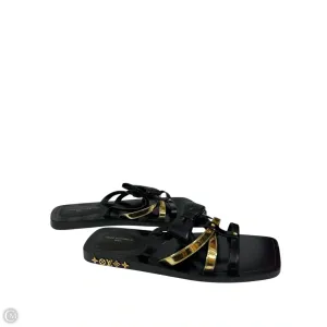 Quick Drying Airport Travel Deep Grip Sandals Luxury Designer By Louis Vuitton In Black & Gold, Size: 7