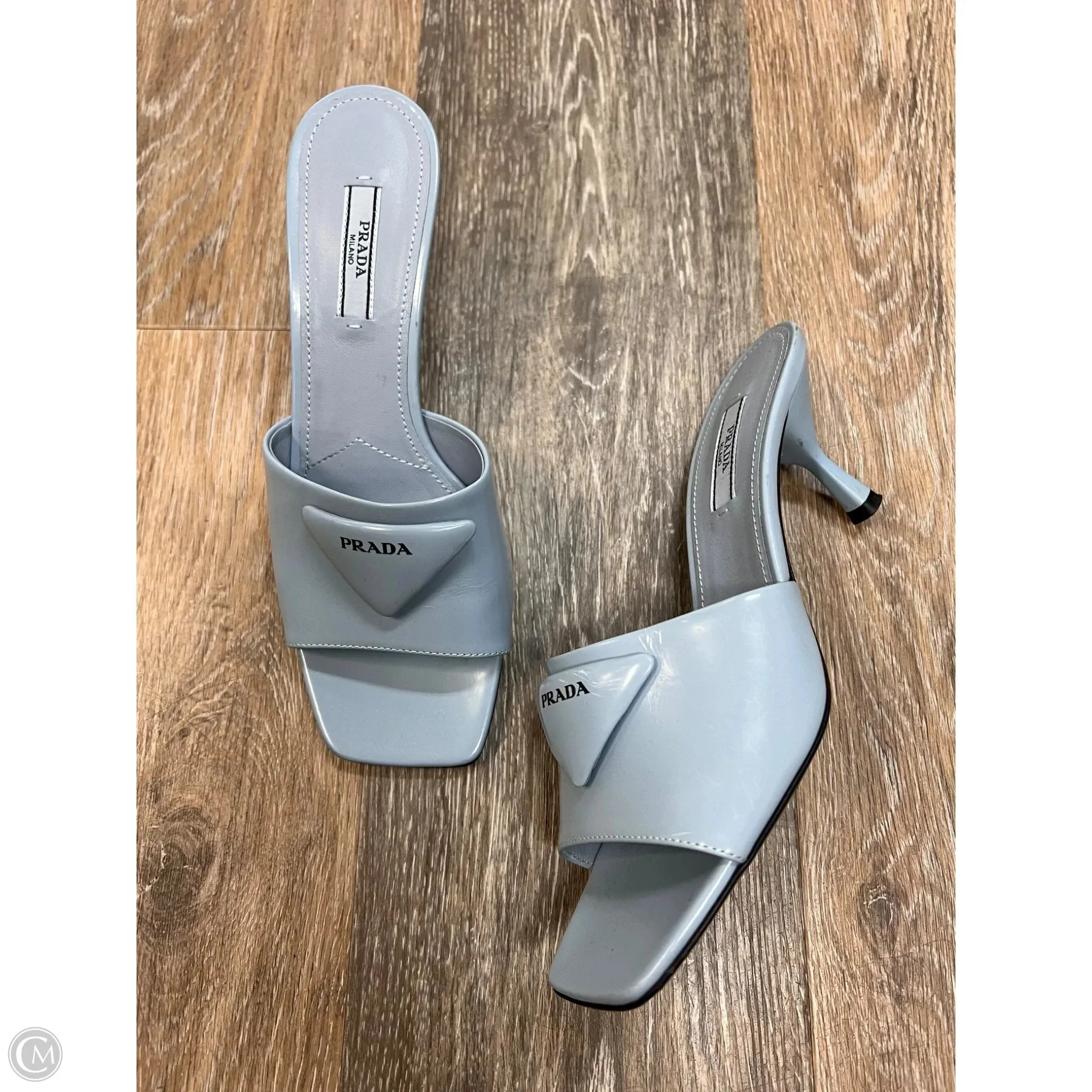 Dark Edge Sandals Luxury Designer By Prada In Blue, Size: 7.5/37.5