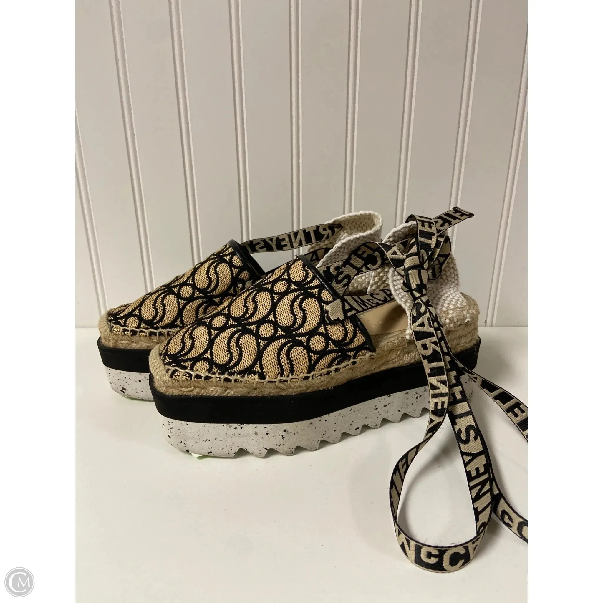 Sandals Luxury Designer By Stella Mccartney In Black & Cream, Size: 6 Blown Rubber Outsole