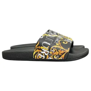 Abrasion Resistant Material Sandals Luxury Designer By Versace In Black & Gold, Size:5