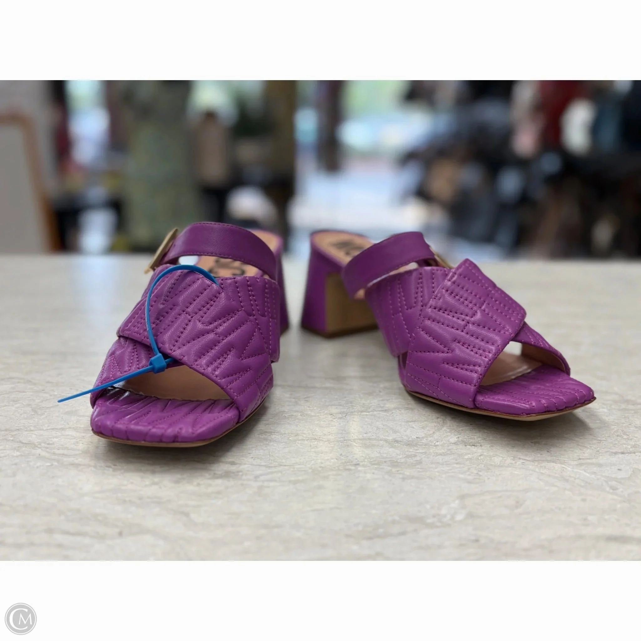 Flexible Fit Active People Sandals Luxury Designer By Moschino In Purple, Size: 9