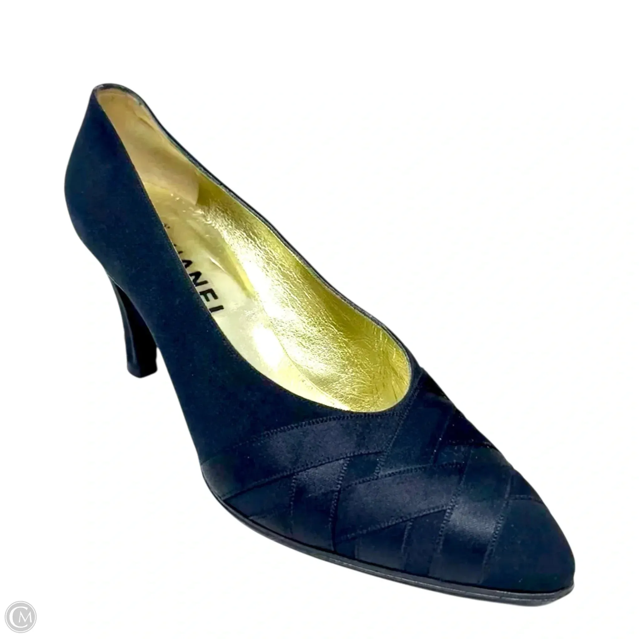 Satin Woven Pumps Luxury Designer By Chanel In Black, Size: US 8/ FR 39 Ultra Light Airport Travel