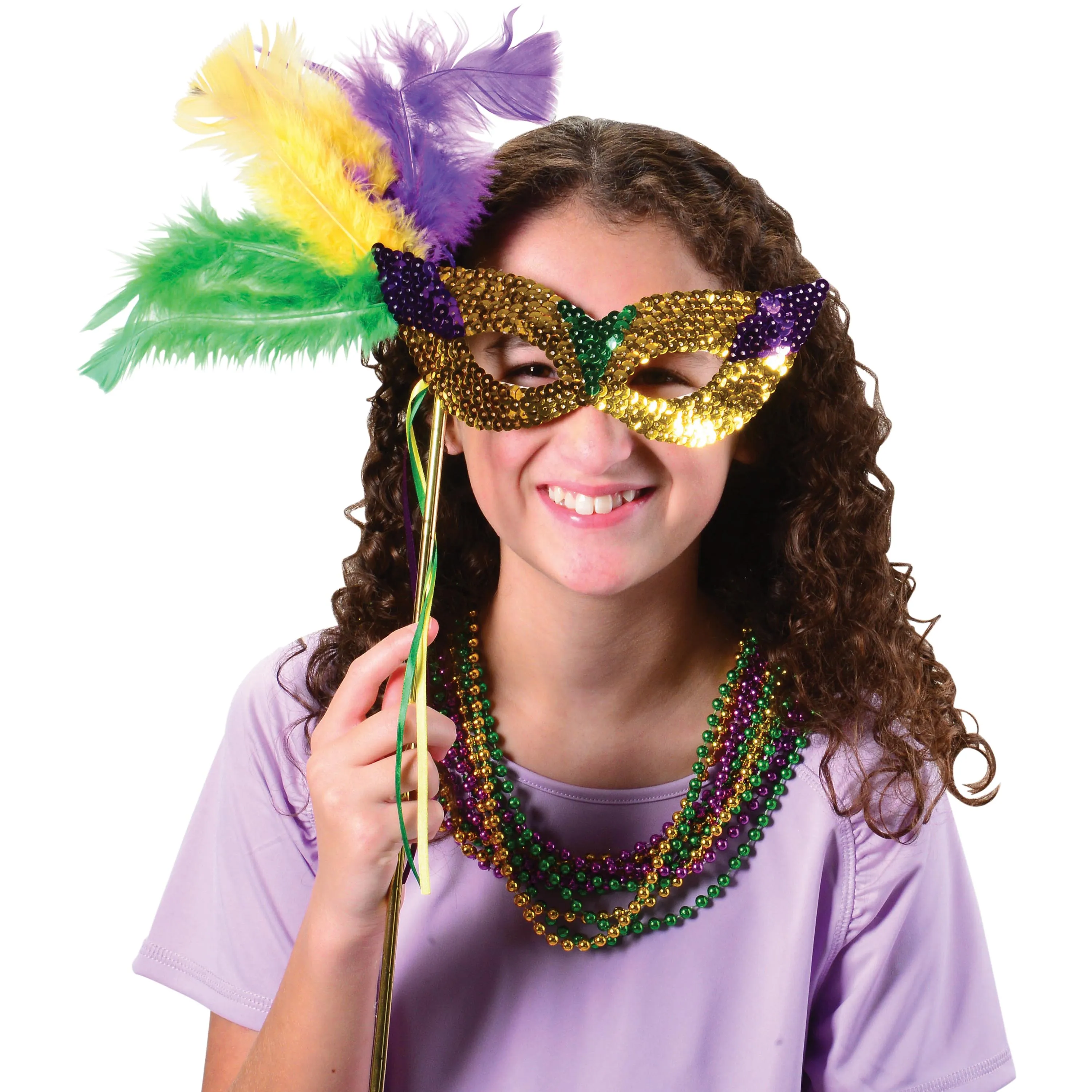 Sequin Mardi Gras Mask with Stick Costume