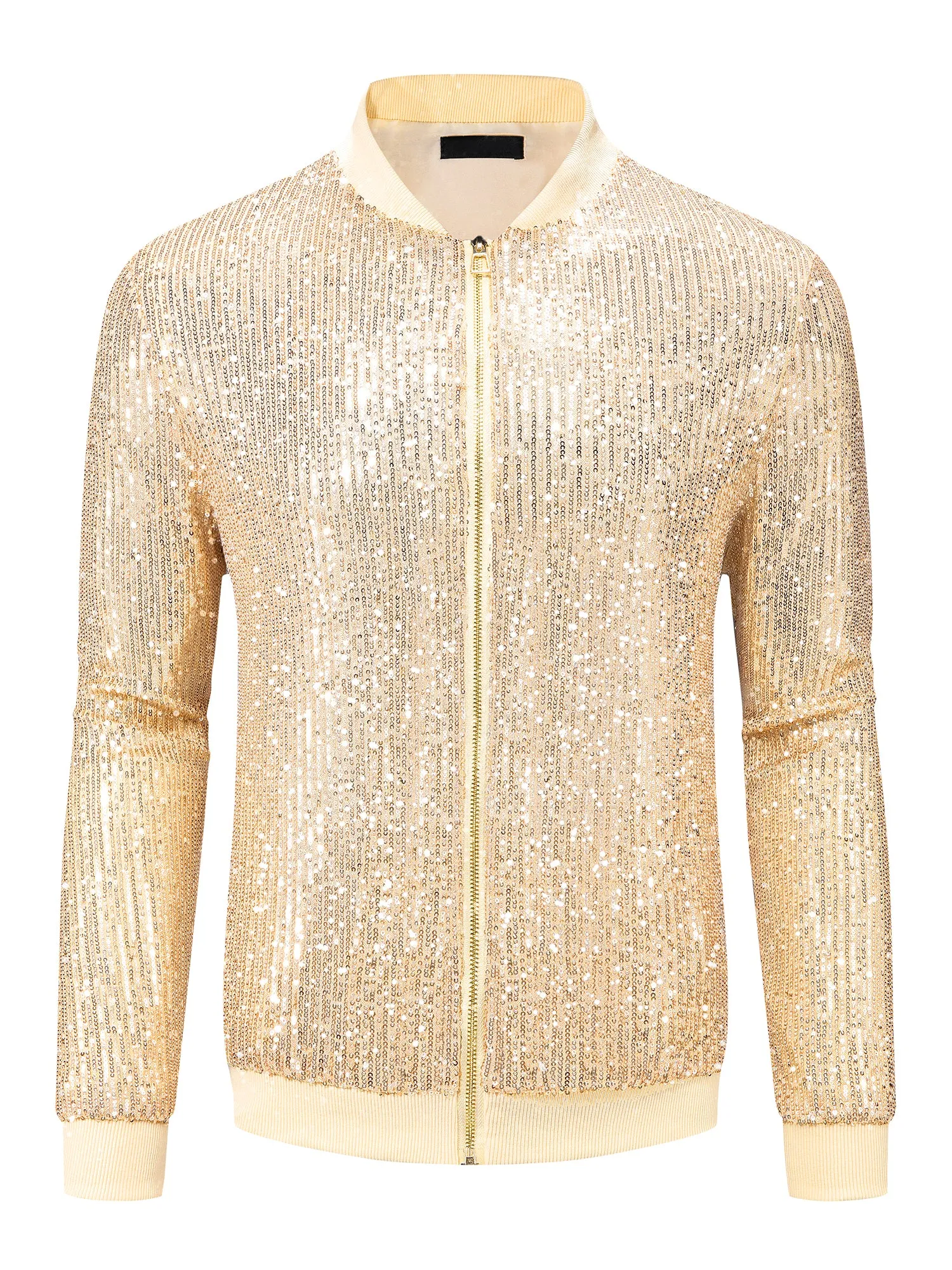 Sequin Varsity Jacket for Men's 70s Disco Zipper Party Glitter Shiny Bomber Jackets