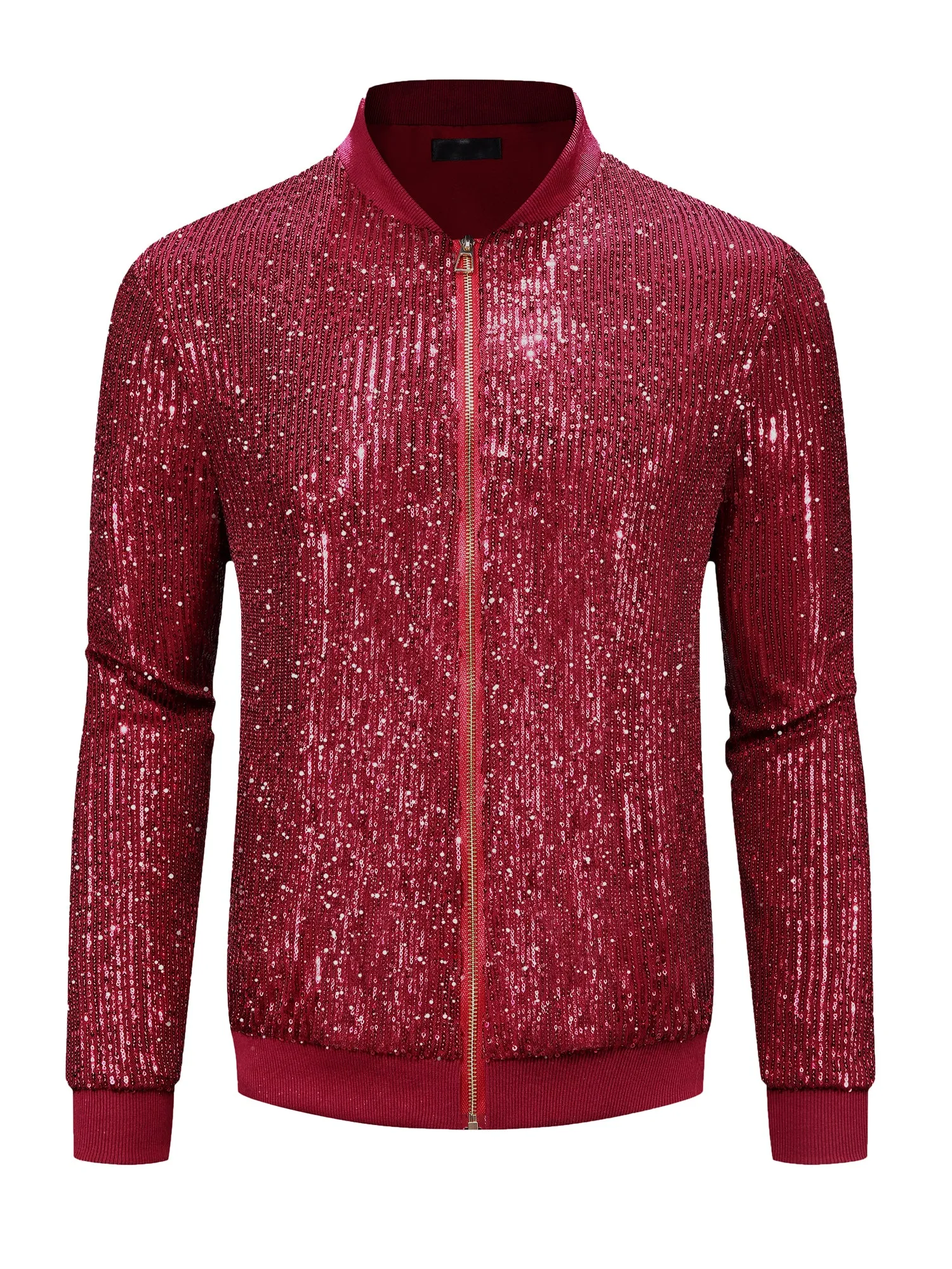 Sequin Varsity Jacket for Men's 70s Disco Zipper Party Glitter Shiny Bomber Jackets