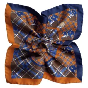 Shades of Blue, Brown and Copper, Printed Design, Italian Collection - 100% Silk Pocket Square