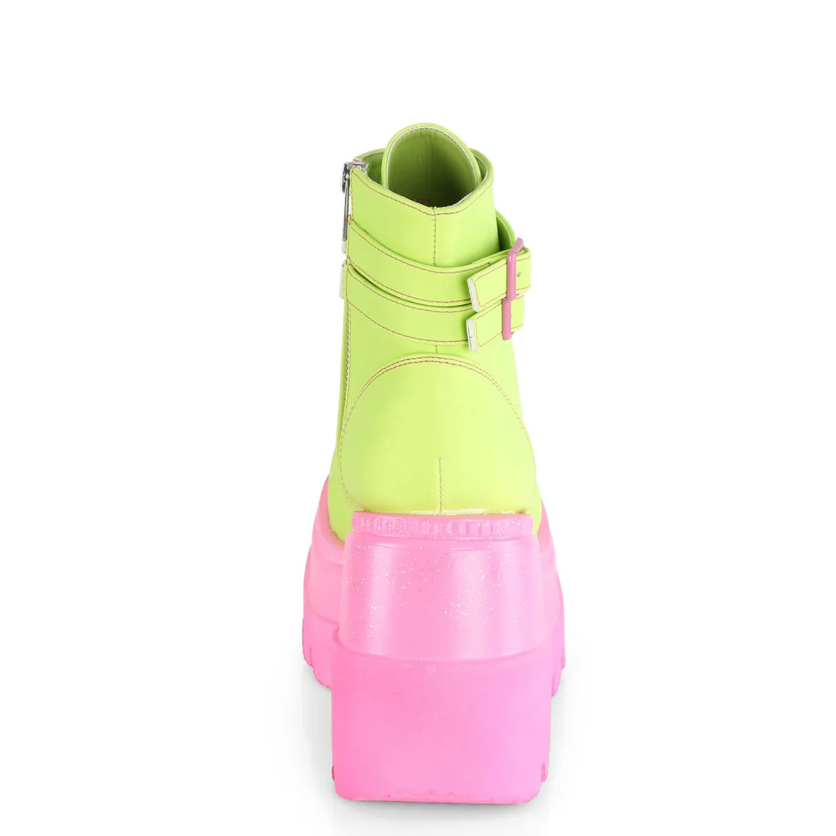 SHAKER-52 DemoniaCult Lime Reflective Vegan Leather/Pink Sexy Women's Ankle Boots (Alternative Footwear)
