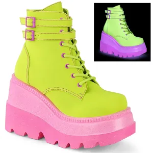 SHAKER-52 DemoniaCult Lime Reflective Vegan Leather/Pink Sexy Women's Ankle Boots (Alternative Footwear)