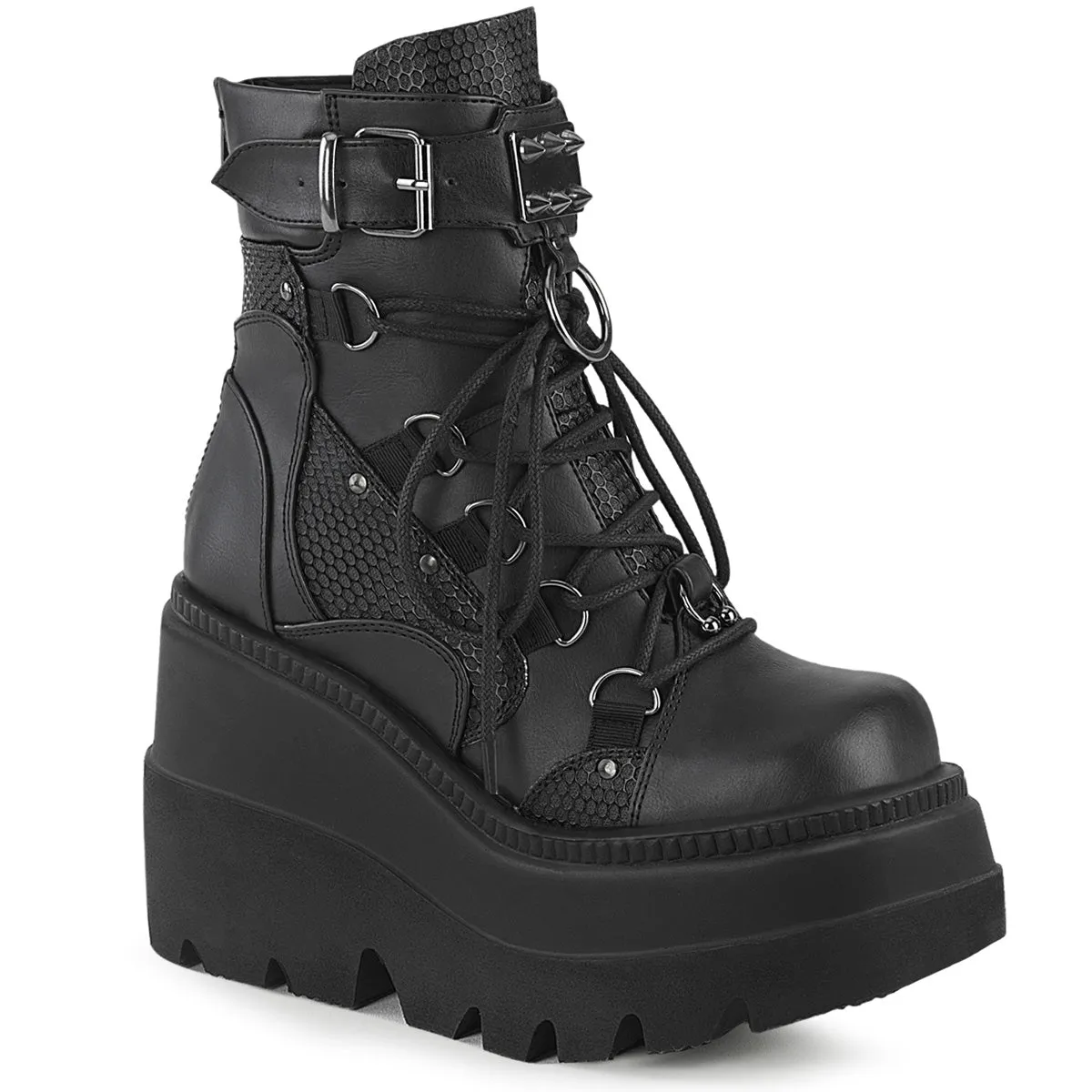 SHAKER-60 DemoniaCult Black Vegan Leather Sexy Women's Ankle Boots (Alternative Footwear)