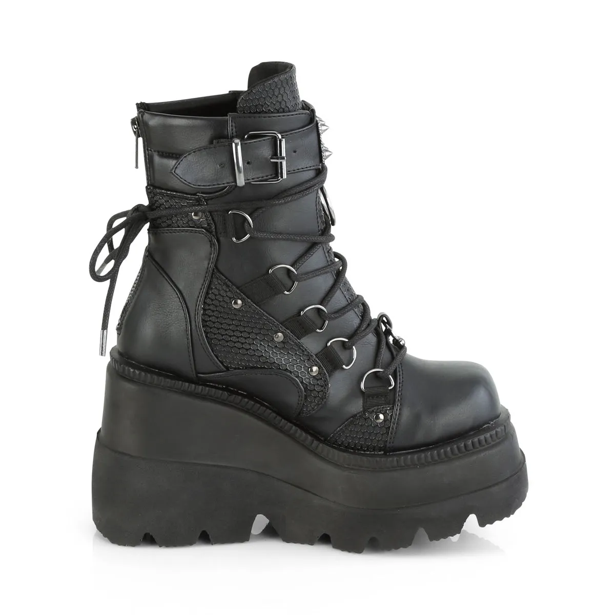 SHAKER-60 DemoniaCult Black Vegan Leather Sexy Women's Ankle Boots (Alternative Footwear)
