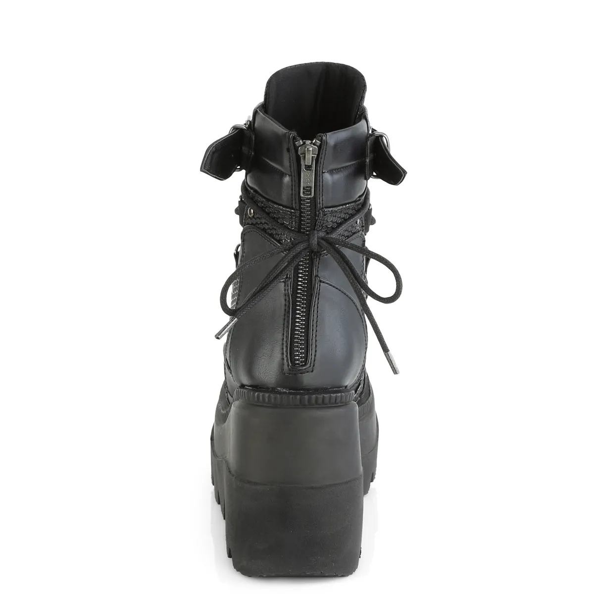 SHAKER-60 DemoniaCult Black Vegan Leather Sexy Women's Ankle Boots (Alternative Footwear)