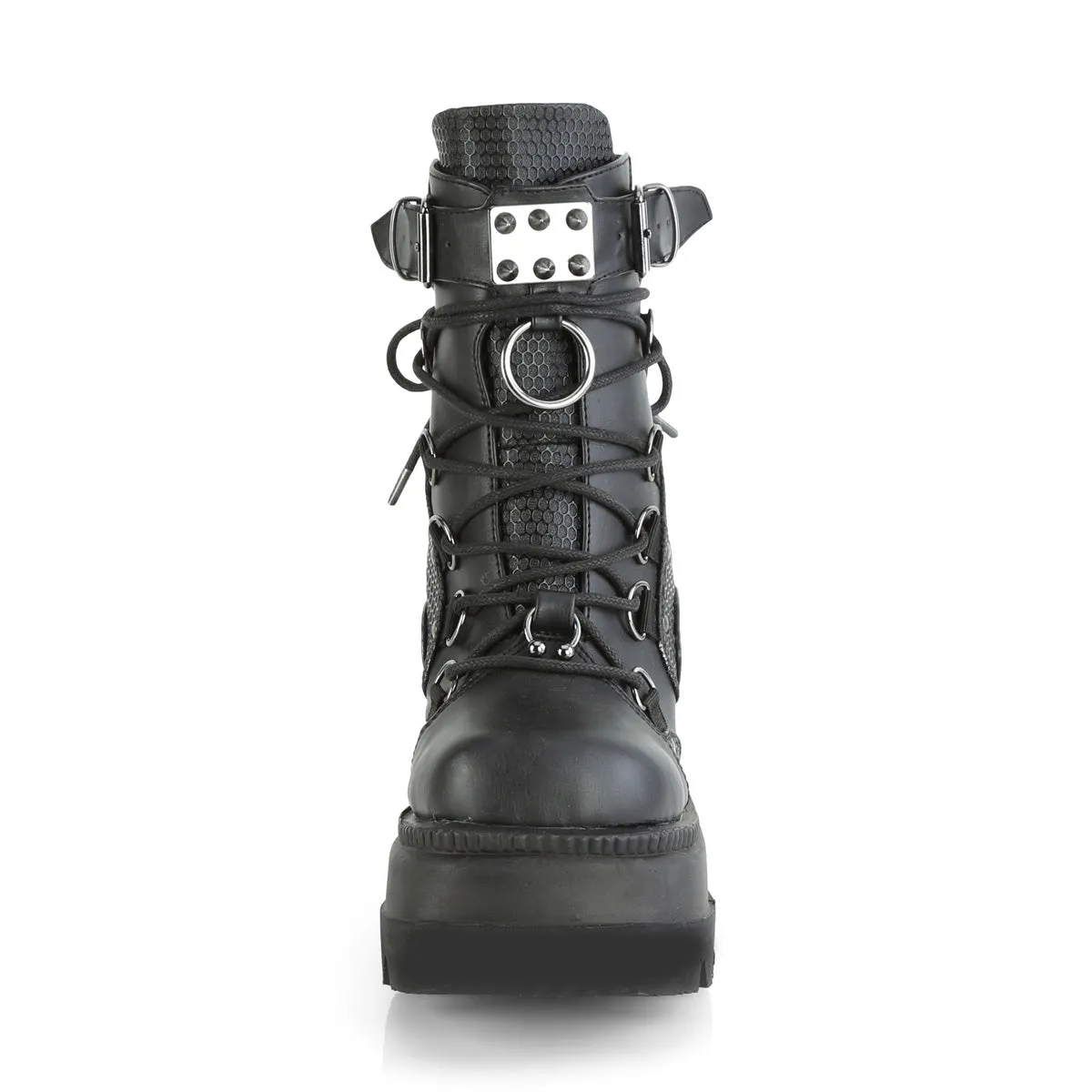 SHAKER-60 DemoniaCult Black Vegan Leather Sexy Women's Ankle Boots (Alternative Footwear)