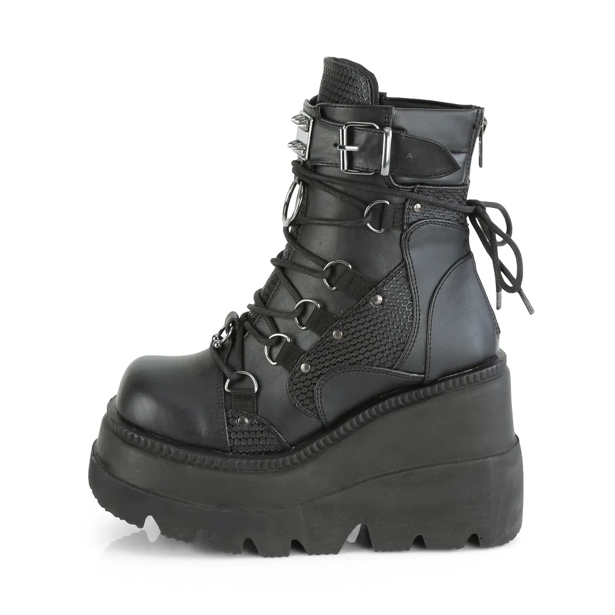 SHAKER-60 DemoniaCult Black Vegan Leather Sexy Women's Ankle Boots (Alternative Footwear)